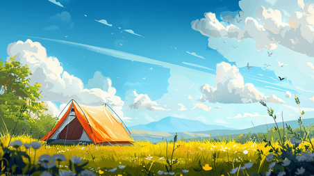 创意春季春天郊游草坪旅游度假帐篷露营