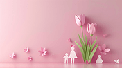 创意春天郁金香剪纸风粉色母亲节母女和粉色花朵背景