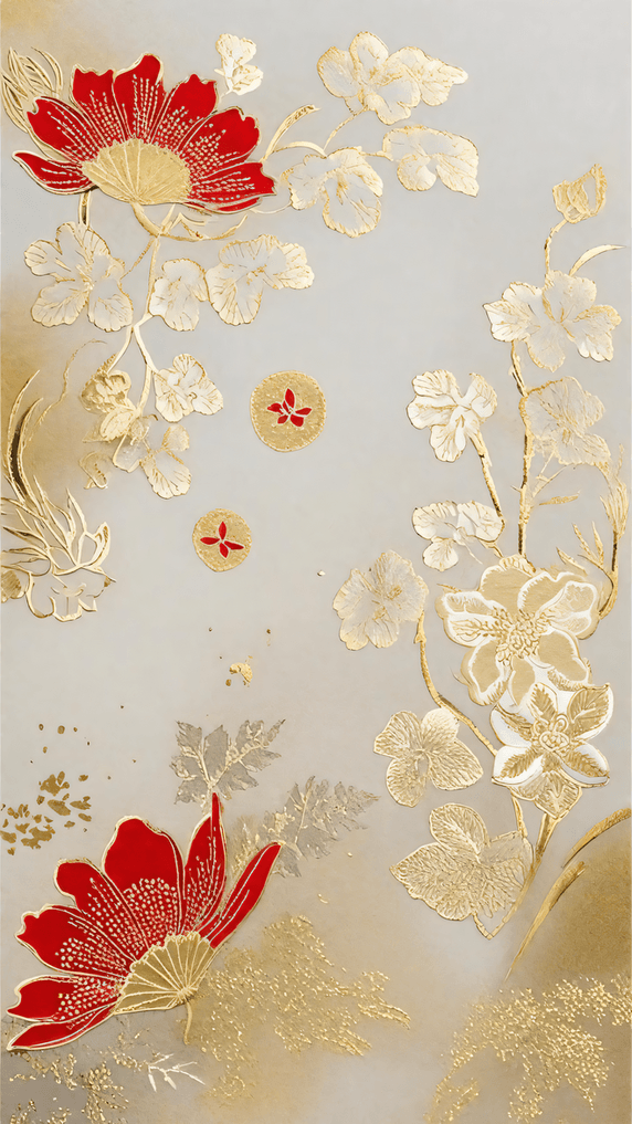 创意金色中式刺绣传统国风花卉刺绣纹理背景6
