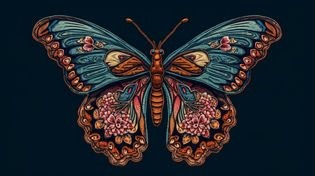创意蝴蝶刺绣数字艺术插画
