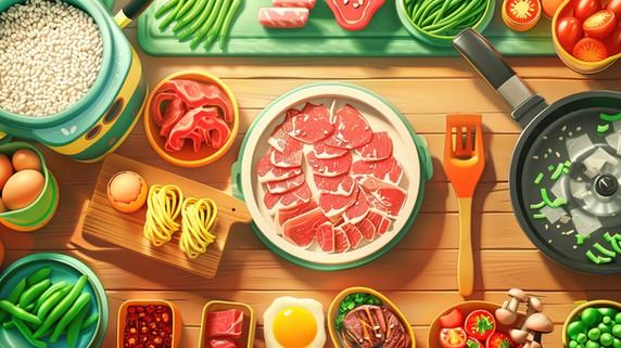 创意游戏桌面美食火锅材料蔬菜肉类图片