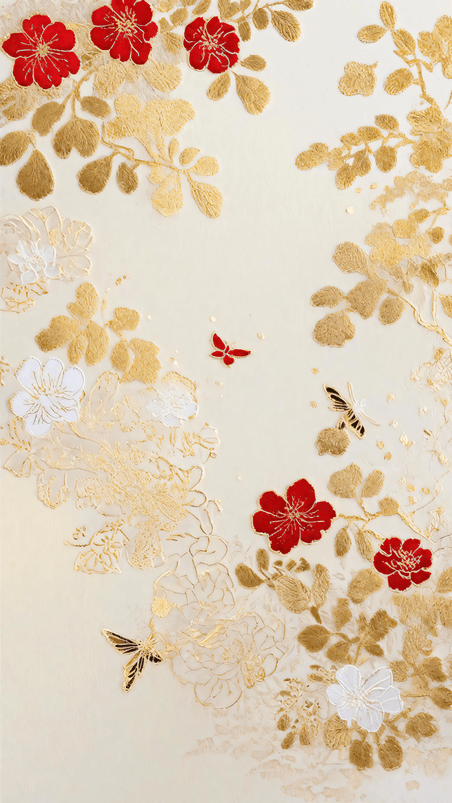 创意金色中式刺绣传统国风花卉刺绣纹理背景12