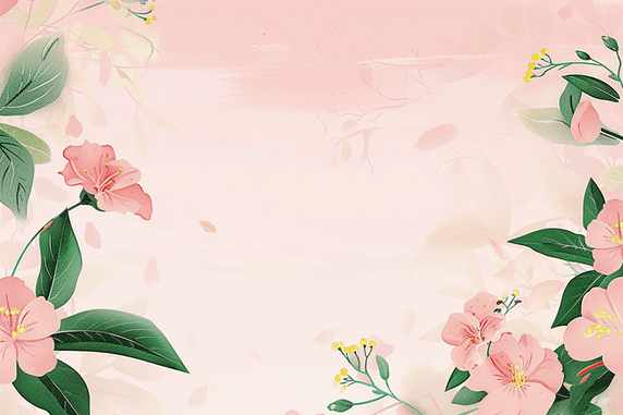 粉色水彩植物边框春天植物手绘插画背景花朵