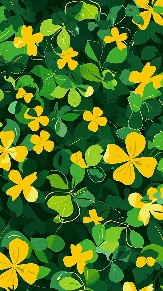 创意春天植物花朵绿叶平铺无缝底纹设计图