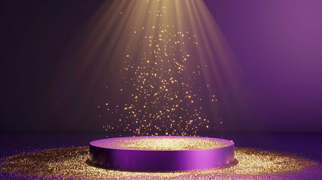 创意颁奖荣誉舞台紫色金粉展台合成创意素材背景
