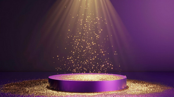 创意颁奖荣誉舞台紫色金粉展台合成创意素材背景