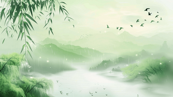 创意清明节古风中国风山水背景清雅插画4
