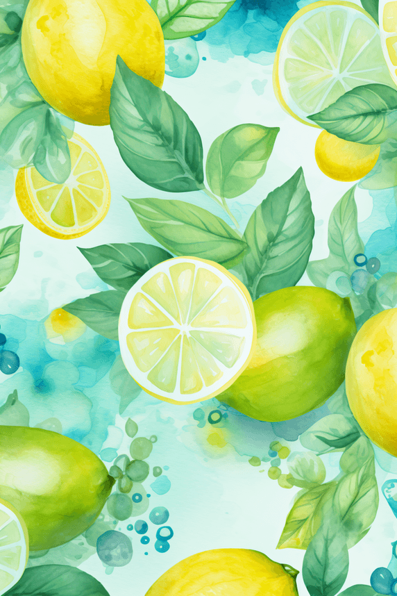 夏天清凉水果柠檬和薄荷在轻绿松石背景