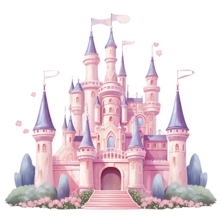 儿童节童话公主游乐园粉色梦幻城堡元素免抠图案