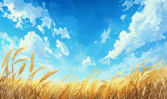 创意蓝天下的田园风光农村农业农田麦穗麦子童年