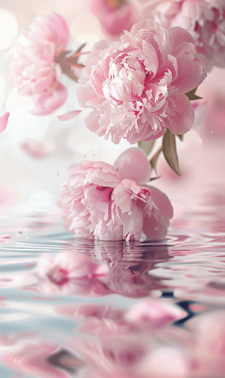 创意唯美粉色牡丹春天水面花朵植物花卉背景9