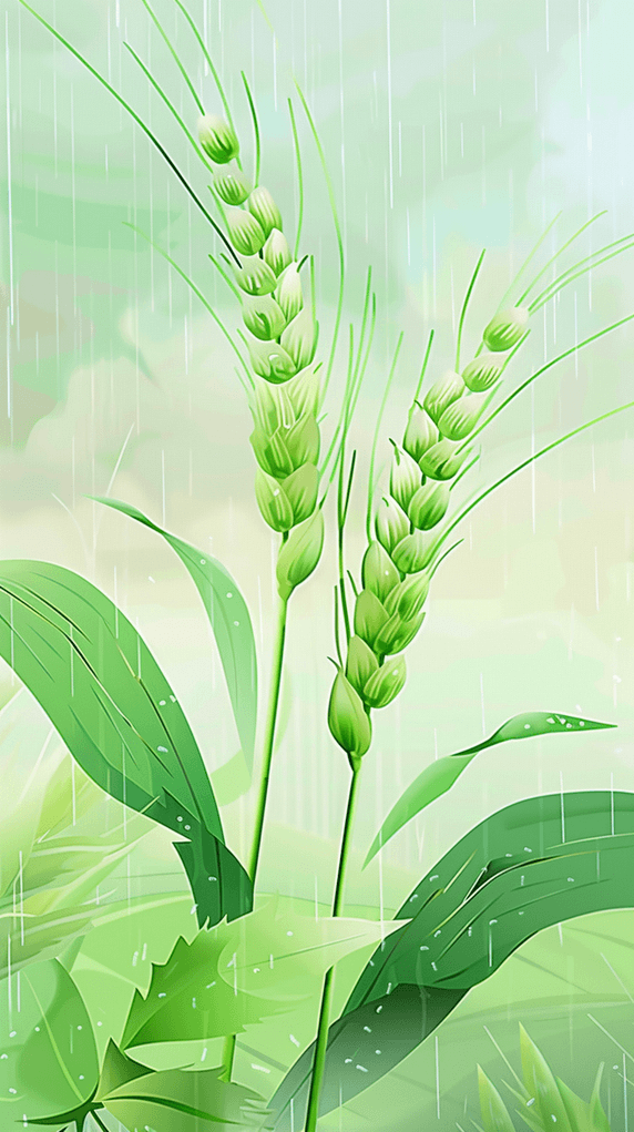 创意春天春雨春种春耕农田谷物谷雨节气麦穗背景