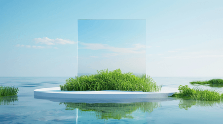 创意春天空镜大气企业商务宣传抽象风景展览空间3D透明展台场景2背景