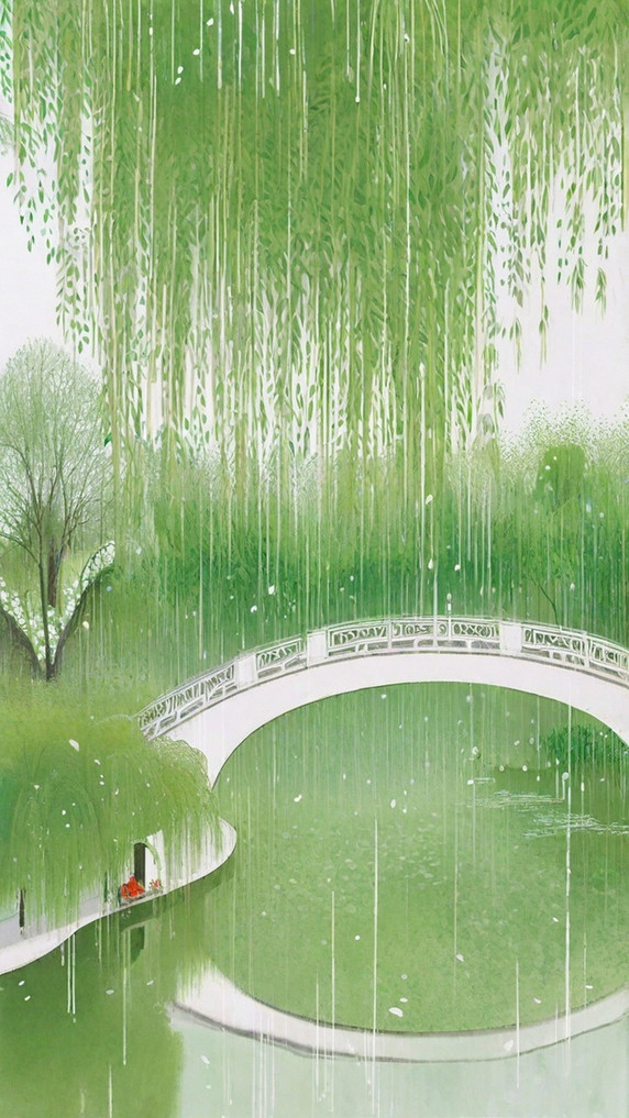 创意绿色春天清明节垂柳景观设计中国风江南水乡