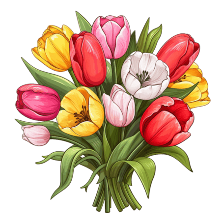 创意郁金香花束春天花朵植物元素免抠图案