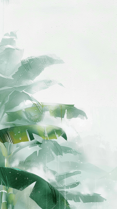 创意夏天雨水春天谷雨节气雨中绿植芭蕉叶背景图片