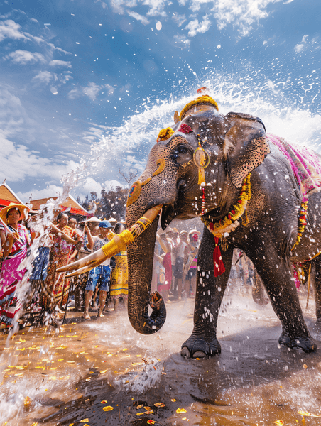 创意泼水节大象庆祝传统节日庆典民族传统节日习俗