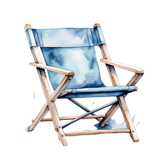 创意蓝色水彩沙滩椅导演椅折叠椅子元素免抠图案