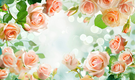 创意粉色文艺浪漫蔷薇花浪漫唯美玫瑰花边框背景