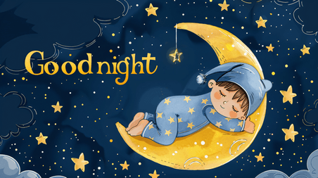 创意夜晚安睡的小男孩卡通睡眠睡觉儿童插画7