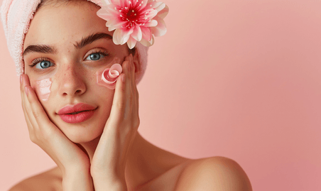 创意粉色美容SPA眼部护理美容美妆美业模特美女