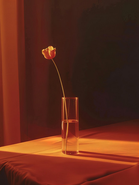 创意浪漫简约优雅一朵郁金香插在长玻璃杯背景