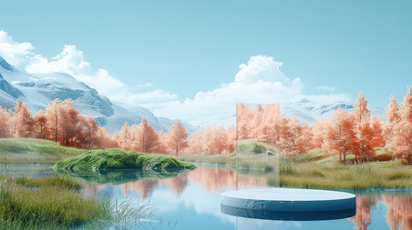 创意春天植物森林樱花立体电商展台背景图片