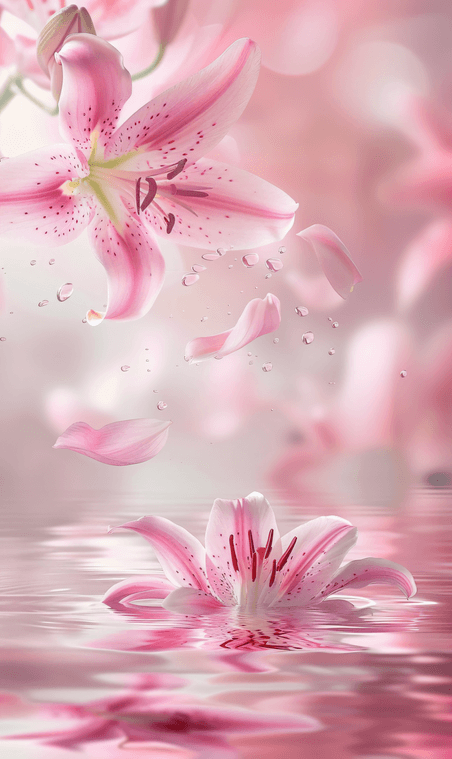 创意浪漫花朵植物水面唯美粉红色百合背景3
