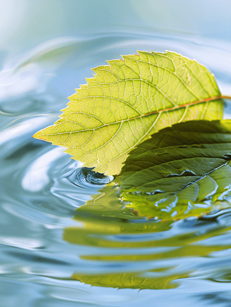 创意夏天清凉水面水中的叶子植物素材