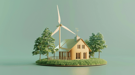 创意清新唯美立体房屋的3D立体环保风车新能源