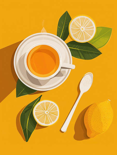 夏天黄色茶饮类创意柠檬生姜茶养生茶插画