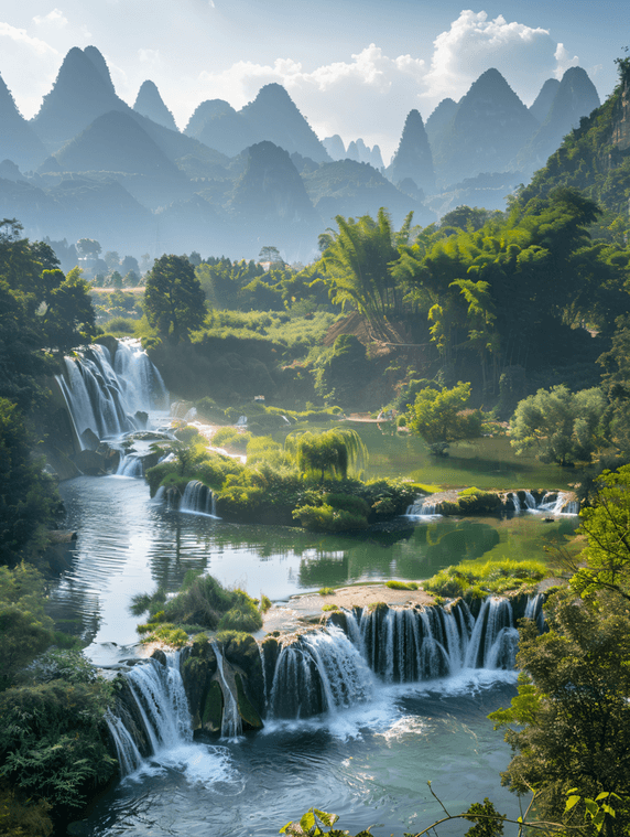 创意广西德天跨国瀑布风景旅游美景