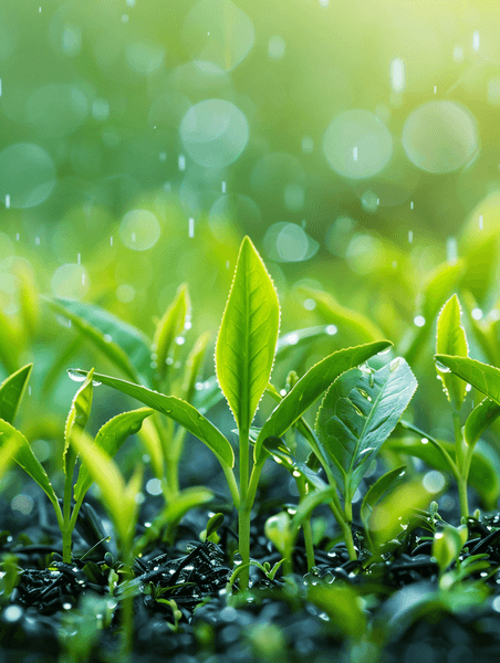 创意春天的谷雨茶叶植物发芽嫩芽