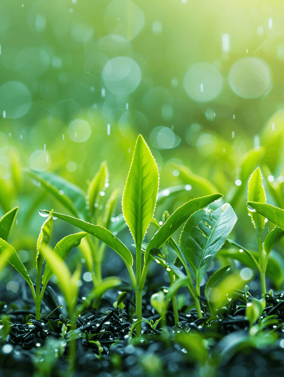 创意春天的谷雨茶叶植物发芽嫩芽