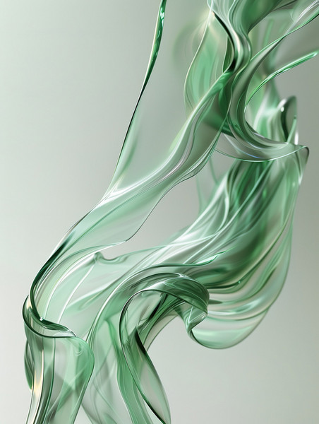 创意绿色玻璃迎风飘扬抽象背景图