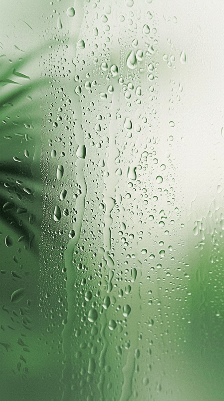 创意春天绿色抽象梦幻朦胧下雨玻璃窗上的雨点图片