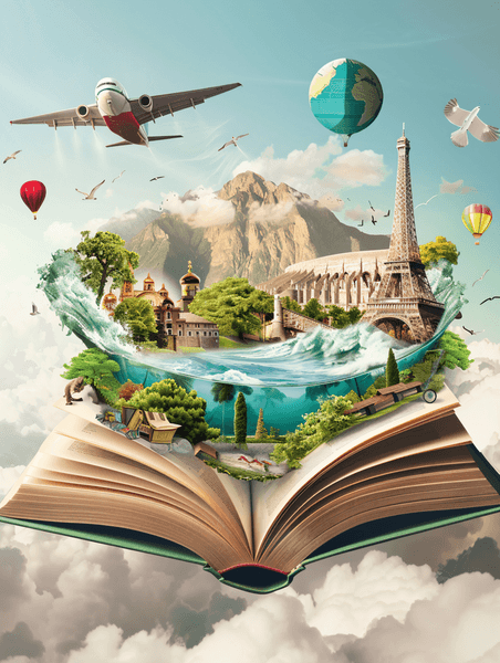 创意旅行旅游度假书本看书阅读毕业教育书中自有黄金屋
