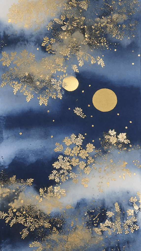 创意蓝色金箔中式刺绣传统国风花卉刺绣纹理背景25