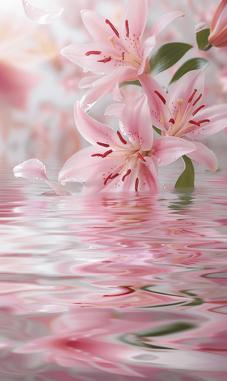 创意浪漫花朵植物水面唯美粉红色百合背景4