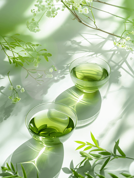 创意绿茶饮食文化春天茶叶清透干净茶杯