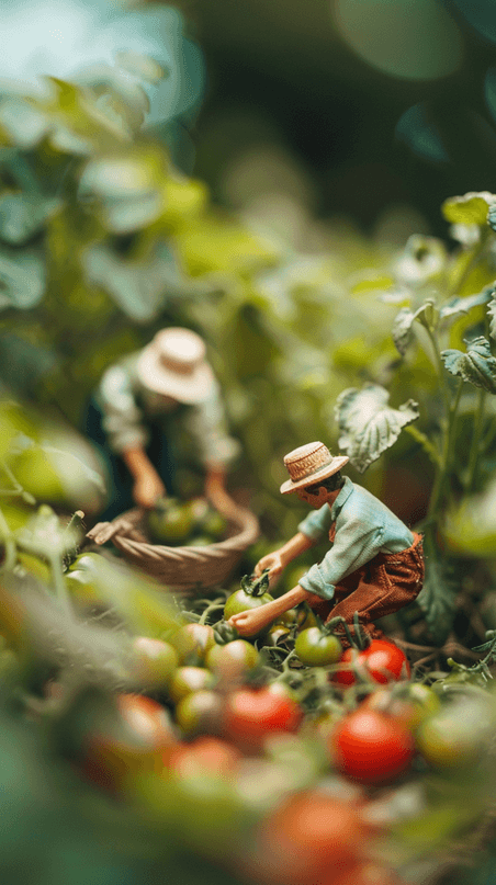 创意五一种植蔬菜劳动节菜园里微景观劳动人物素材