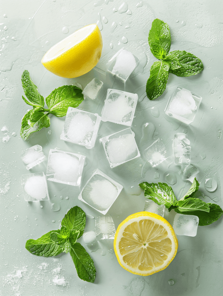 夏天清凉水果夏日白底冰块薄荷柠檬清爽素材