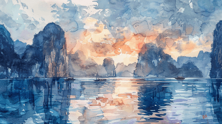 创意手绘绘画风景景区山水优美的水彩桂林插画15