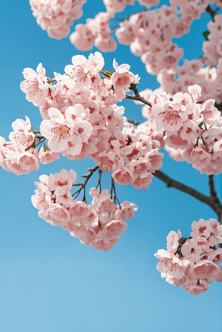 创意春天蓝天下的粉色樱花摄影3植物花卉