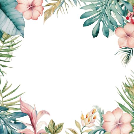 创意花朵植物水彩热带夏季夏天边框画框元素免抠图案