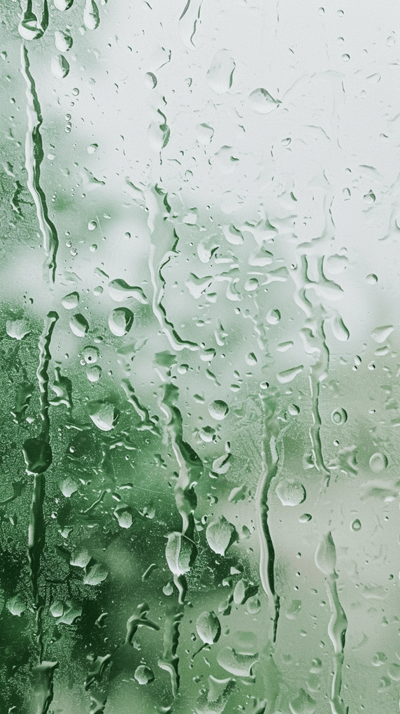 创意春天绿色玻璃窗上的雨点抽象梦幻朦胧下雨背景素材