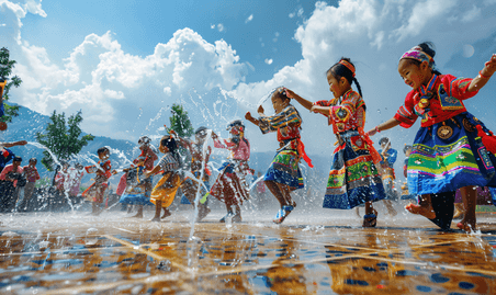 创意泼水节传统节日狂欢民族传统节日习俗