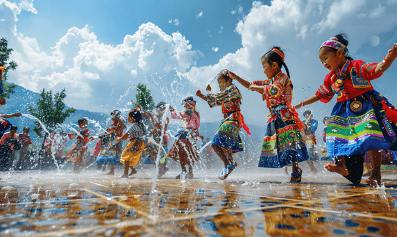 创意泼水节传统节日狂欢民族传统节日习俗