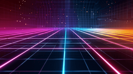 创意彩色科技空间感线条纹理的科幻赛博朋克背景