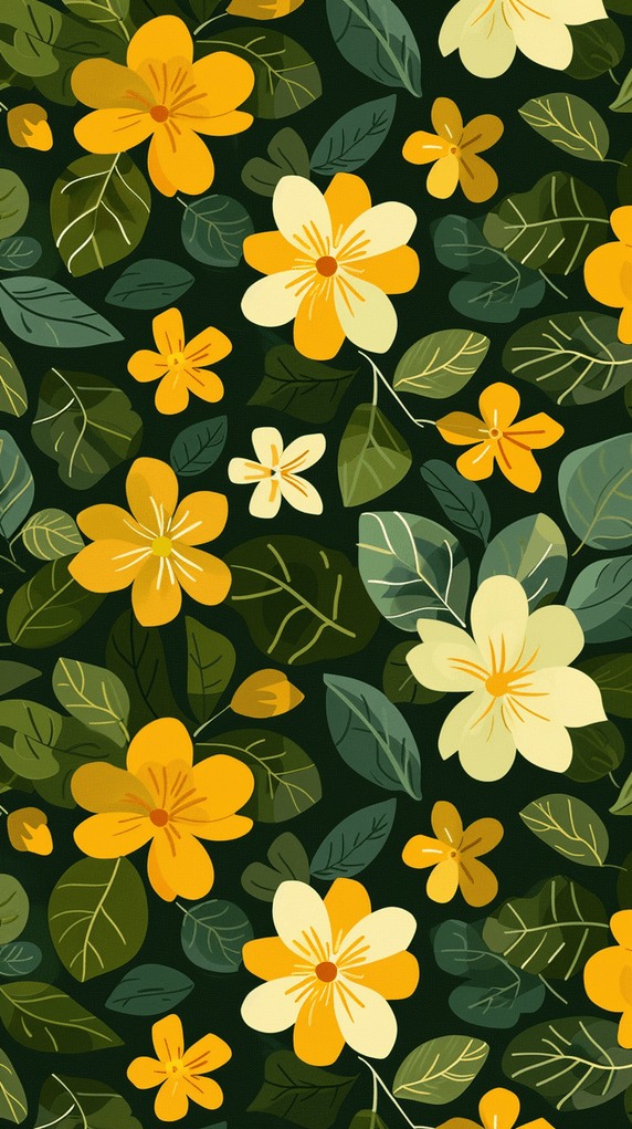 创意春天花朵绿叶植物平铺无缝底纹5设计图